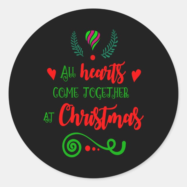 All Hearts Come Together At Christmas Holiday Kids Classic Round Sticker (Front)