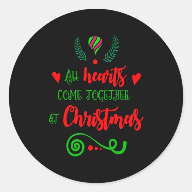 All Hearts Come Together At Christmas Holiday Kids Classic Round Sticker (Front)