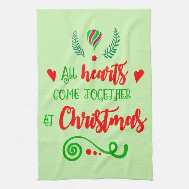 All Hearts Come Together At Christmas Holiday, ZSG Tea Towel (Vertical)