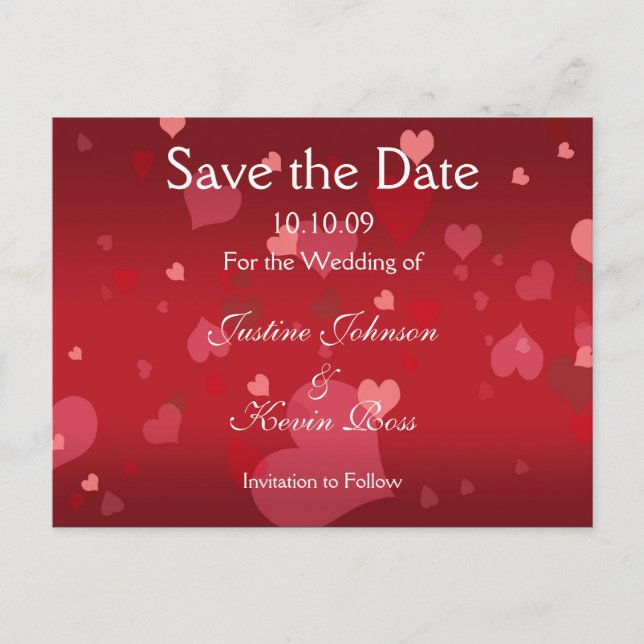 All hearts love love love save the date postcard (Front)