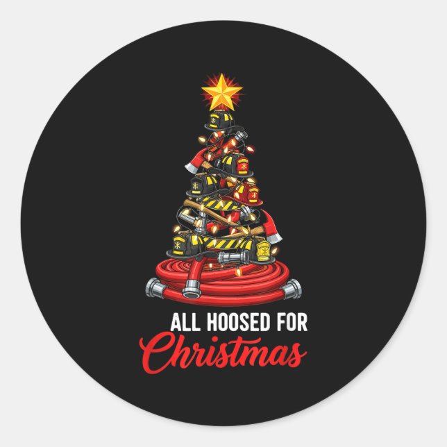 All Hoosed Christmas Firefighter Tree Shirt, Firem Classic Round Sticker (Front)