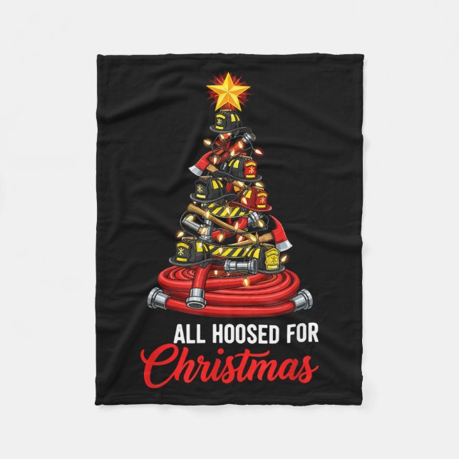 All Hoosed Christmas Firefighter Tree Shirt, Firem Fleece Blanket (Front)