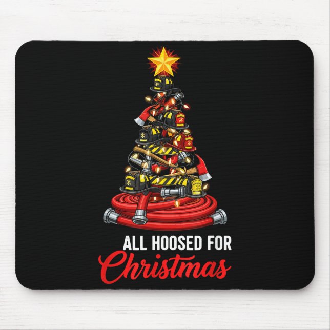 All Hoosed Christmas Firefighter Tree Shirt, Firem Mouse Mat (Front)