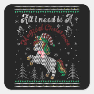 All I Need Is A Magical Christmas, Unicorn Square Sticker