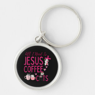 All I Need Is Jesus, Coffee, and Cats Christian Fu Key Ring