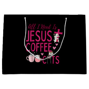 All I Need Is Jesus, Coffee, and Cats Christian Fu Large Gift Bag