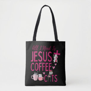 All I Need Is Jesus, Coffee, and Cats Christian Fu Tote Bag