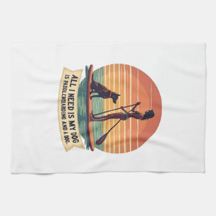 All I Need Is My Dog and Paddleboarding Vintage Re Tea Towel