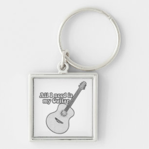 All i need is my guitar. vintage black and white key ring