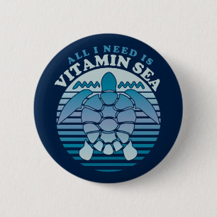 All I Need Is Vitamin Sea - Retro Turtle 6 Cm Round Badge