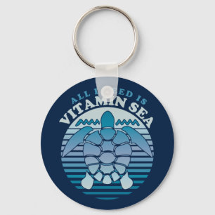 All I Need Is Vitamin Sea - Retro Turtle Key Ring