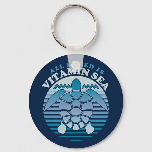 All I Need Is Vitamin Sea - Retro Turtle Key Ring (Front)