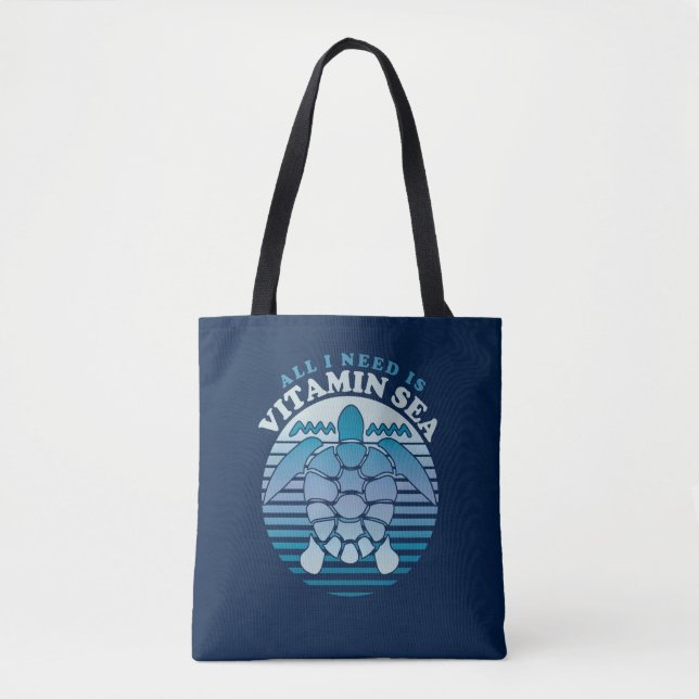 All I Need Is Vitamin Sea - Retro Turtle Tote Bag (Front)
