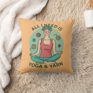 All I need is Yoga and Yarne Phrase Cushion