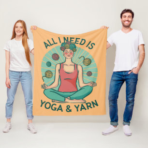 All I need is Yoga and Yarne Phrase Fleece Blanket