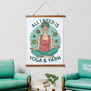 All I need is Yoga and Yarne Phrase Hanging Tapestry