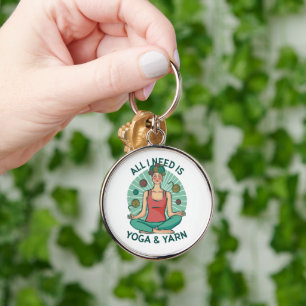 All I need is Yoga and Yarne Phrase Key Ring
