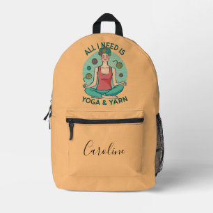 All I need is Yoga and Yarne Phrase Printed Backpack