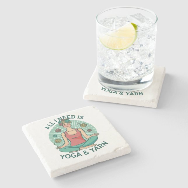 All I need is Yoga and Yarne Phrase Stone Coaster (Side)
