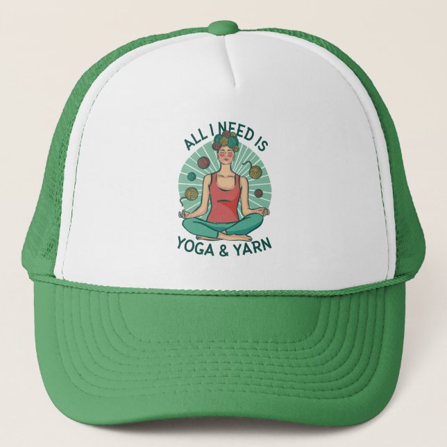 All I need is Yoga and Yarne Phrase Trucker Hat (Front)