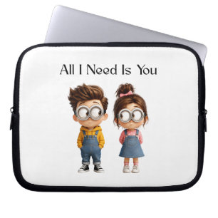All I need Is You Cute Cartoon Boy & Girl Lookin Laptop Sleeve