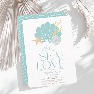 All I Sea is Love Blue Seashell Bridal Shower Invitation