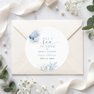 All I Sea Is Love Bridal Shower Blue Watercolor Classic Round Sticker