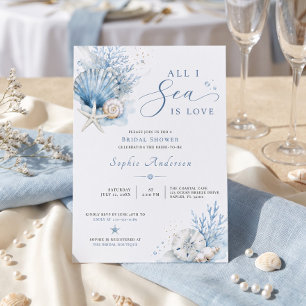 All I Sea Is Love Bridal Shower Blue Watercolor Invitation