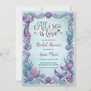all i sea is love bridal shower invitations