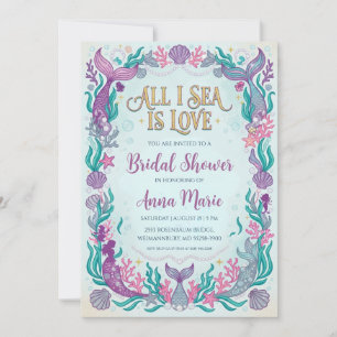 all i sea is love bridal shower invitations