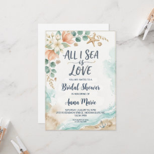 all i sea is love bridal shower invitations