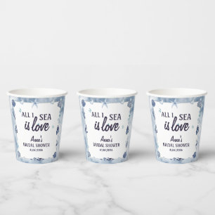  all I Sea Is Love Bridal Shower Watercolor Seashe Paper Cups