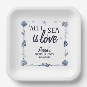  all I Sea Is Love Bridal Shower Watercolor Seashe Paper Plate