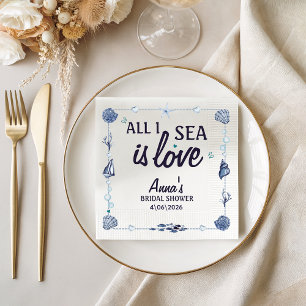 All I Sea Is Love Bridal Shower Watercolor Seashel Napkin