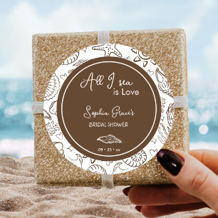 All I Sea is Love Brown Seashells Doodles  Classic Round Sticker