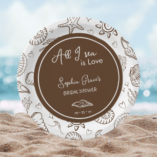 All I Sea is Love Brown Seashells Doodles  Paper Plate