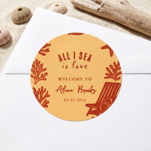 All I Sea Is Love Coastal Boho Coral Art Classic Round Sticker