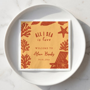 All I Sea Is Love Coastal Boho Coral Art Napkin