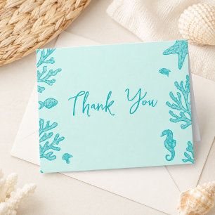 All I Sea Is Love Coastal Boho Shell Aqua Art Thank You Card