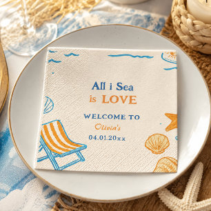 All I Sea Is Love Coastal Bold Beach Orange Art Napkin