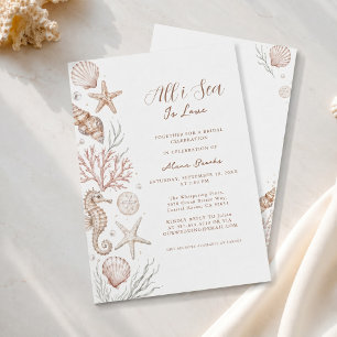 All I Sea Is Love Coastal Neutral Shell Art Invitation