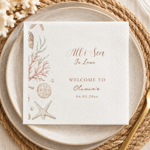 All I Sea Is Love Coastal Neutral Shell Art Napkin