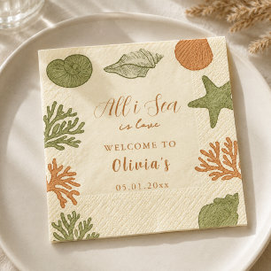 All I Sea Is Love Coastal Retro Coral Art Napkin