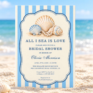 All I Sea is Love Coastal Stripes Bridal Shower Invitation