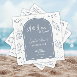 All I Sea is Love Dusty Blue Seashells Doodles  Napkin