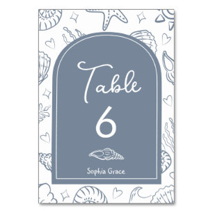 All I Sea is Love Dusty Blue Seashells Table Number