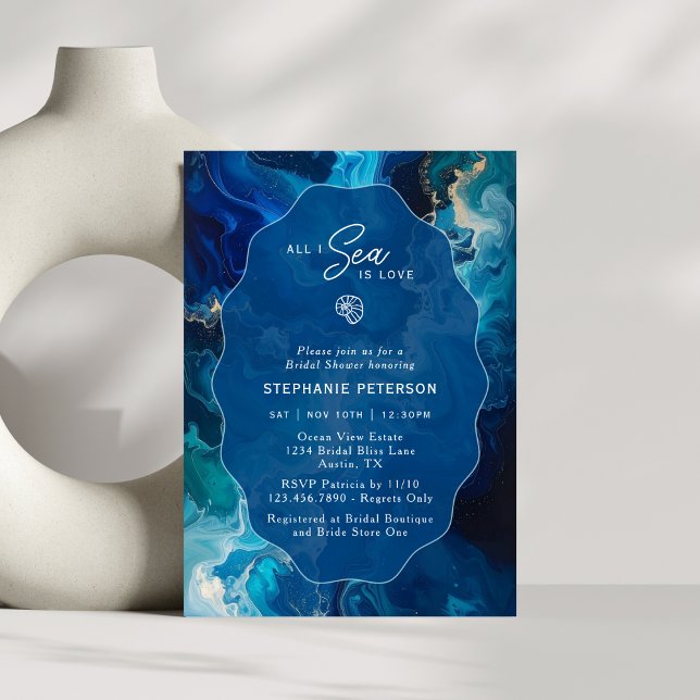 All I Sea Is Love Moody Coastal Blue Bridal Shower Invitation (Creator Uploaded)