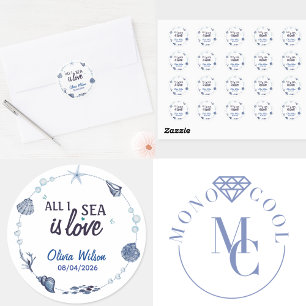 All I Sea Is Love Nautical Bridal Shower Seashell  Classic Round Sticker
