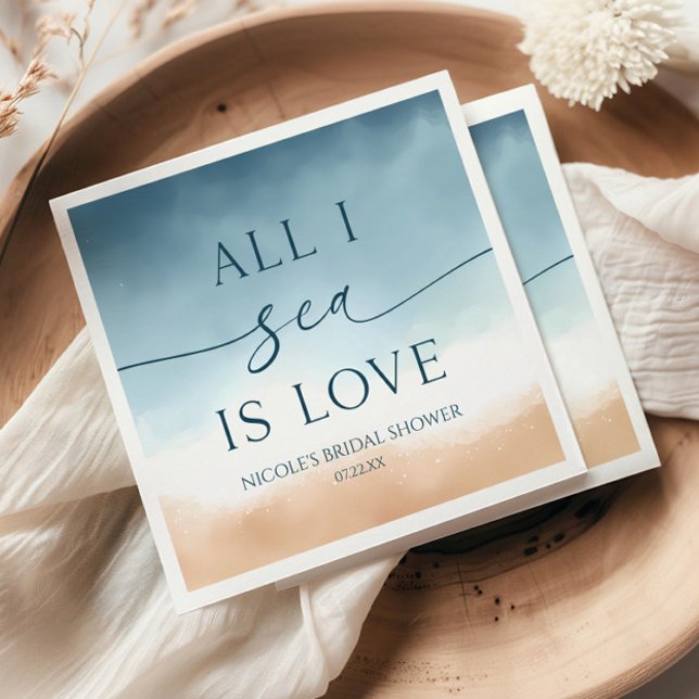 All I Sea Is Love Ocean Beach Shore Bridal Shower Napkin (Creator Uploaded)