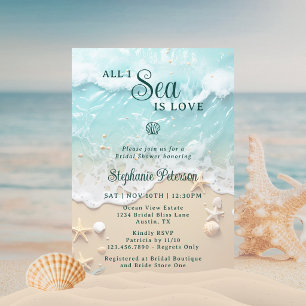 All I Sea Is Love Ocean Waves Beach Bridal Shower Invitation